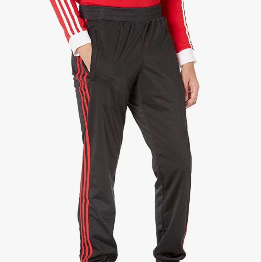 🆕 Adidas | Split Firebird Track Pants Black w/ Red Stripes Mens Size Small